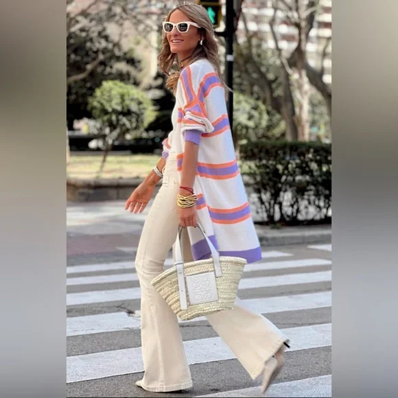 Zoey striped long sleeve button cardigan - Picture 1 of 5